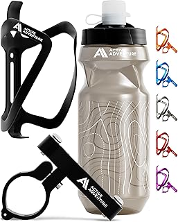 Bike Water Bottle Holder Combo - 20 Oz Squeeze Bottle & Bicycle Mount Cage Rack, No Screws Needed, Durable Alloy - Fits Al...