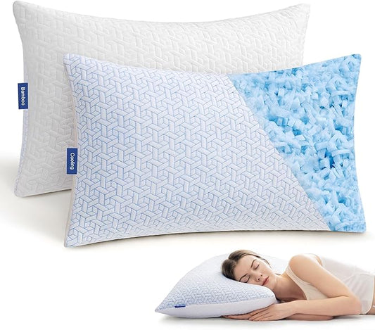 puredown® Cooling Pillows Standard Size Set of 2, Memory Foam Pillows Adjustable Firm Bed Pillows for Sleeping, Cool Pillo...