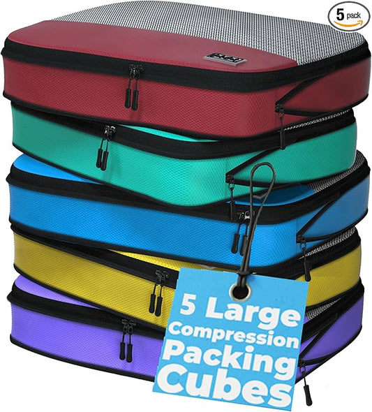 Dot&Dot 5 Pcs Large Compression Packing Cubes for Travel - Carry on Suitcase Organizer Bags for Luggage