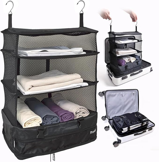Grand Fusion Stow-N-Go Travel Luggage Organizer – Portable Hanging Travel Shelves, Carry-On Closet Organizer, Hanging Pack...