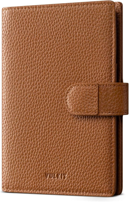 VULKIT Leather Passport Travel Wallet for 2 Passports Pocket Slim Double Passport Holder RFID Blocking with ID Window for ...