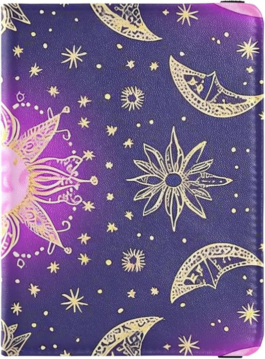 Boho Purple Mystery Moon Leather Passport and Vaccine Card Holder Combo for travel Travel Documents Organizer Protector Pa...