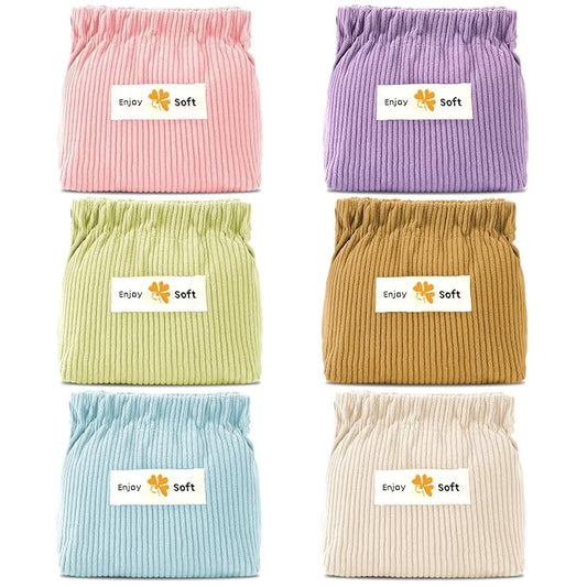 AUGSUN 6pc Corduroy Elastic Hair Tie Organizer, Storage Bag, Makeup Pouch, Travel Accessory, 5.11 x 1.96 x 4.72 IN, Milky ...