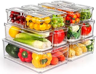 ZIJUND 14 Pack Fridge Organizer, Stackable Refrigerator Organizer Bins with Lids, BPA-Free Fridge Organizers and Storage C...