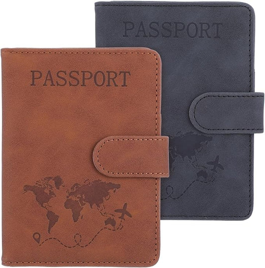 2 Pack Passport Holder for Travel, Passport Wallet Cover Case Waterproof RFID Blocking Passport Holder with Pen Holder Tra...