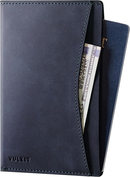 VULKIT Passport Cover Ultra Slim Design Leather Passport Sleeve RFID Blocking with 2 Card Slots, Anti-Theft Travel Essentials