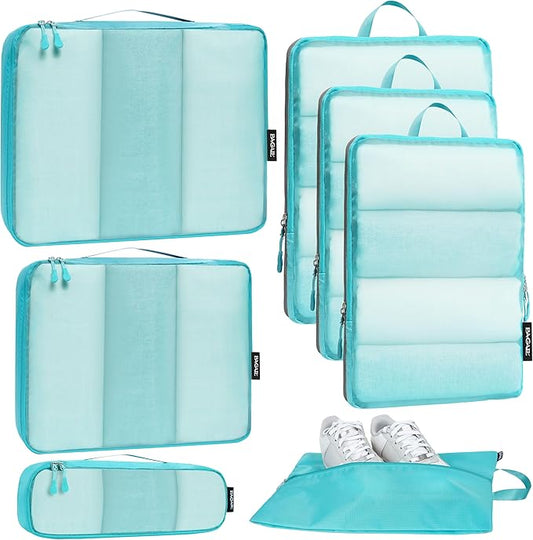 Bagail Ultralight Compression Cubes 7 Set - 3 Packing Cubes, 3 Organizers, and 1 Shoe Bag