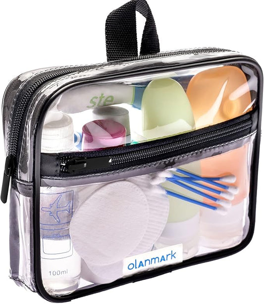 TSA Approved Toiletry Bag 3-1-1 Clear Travel Cosmetic Bag with Handle - Quart Size Bag with Zipper - Carry-on Luggage Clea...