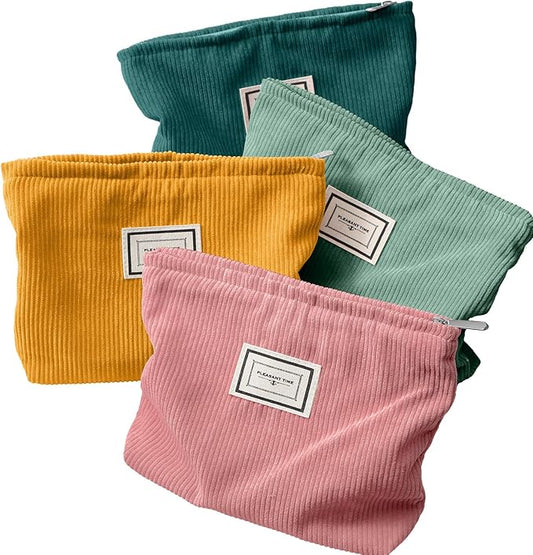 Sanwuta 4 Pack Velvet Makeup Bag Cosmetic Bag for Women Large Capacity Corduroy Pouch Zipper Canvas Travel Toiletry Purse ...