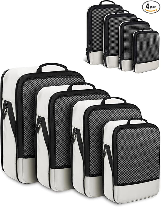 4 PCS Set Compression Packing Cubes for Travel, Lightweight Packaging Organizer Bags for Carry On Space Saving, Travel Ess...