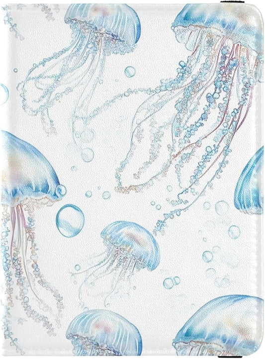 Art Blue Jellyfish Passport and Vaccine Card Holder Combo Travel Documents Organizer Protector Passport Holder Combo with ...