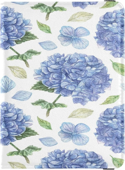 OTVEE Passport and Vaccine Card Holder Combo, PU Leather Passport Holder with Vaccine Card Slot, Watercolor Blue Hydrangea...