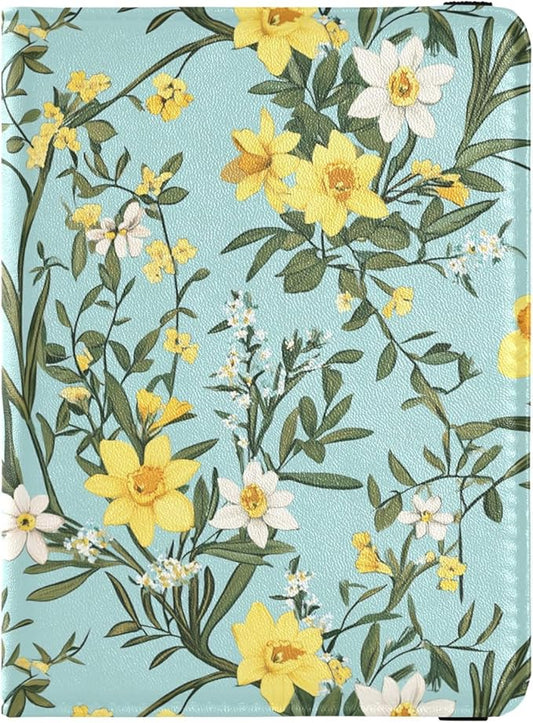 Yellow White Flowers Blue Passport and Vaccine Card Wallet Combo Travel Passport Wallet With Vaccination Card Slot Passpor...