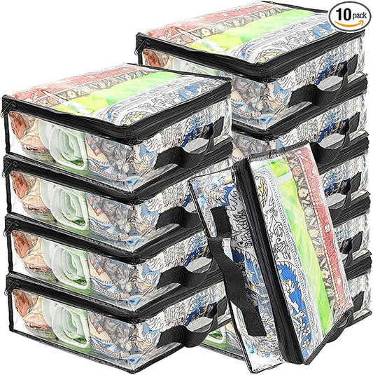 Hlimior 10 Pcs Extra Large Clear Travel Packing Cube，16 x 12 x 4 Clear Vinyl Zippered Storage Bags See Through Moving Bag ...