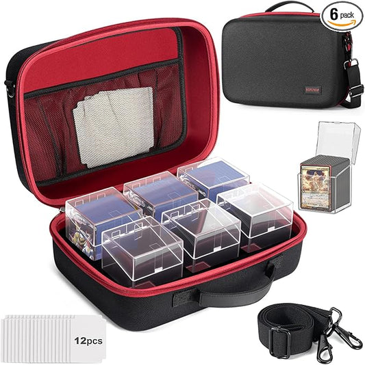 NIFUYOP Trading Card Storage Box with Carrying Case, 6 Clear Commander Deck Box Hold 540+ Double Sleeved Cards, Travel Car...