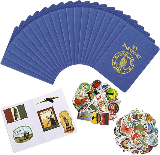 Guiqulai 20 Pcs Blank Passport Notebook, 200pcs Travel Journal Sticker, Fake Passport for Kids 5.5x3.9 Inch Passport Party...