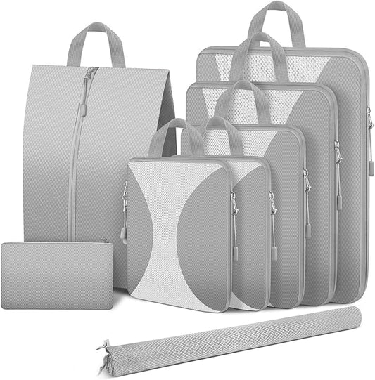 8 Set Compression Packing Cubes for Travel, Packing Cubes Compression Travel Accessories Expandable Packing Organizers for...