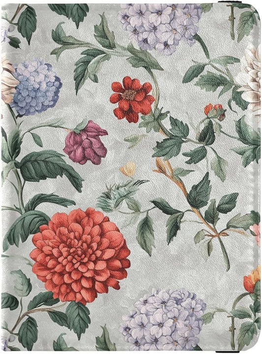 Light Red Purple Dahlia Gray Passport and Vaccine Card Holder Combo Travel Documents Organizer Protector Passport Holder C...