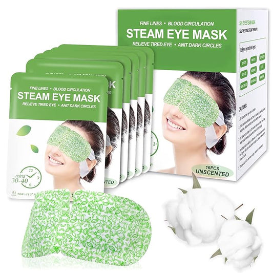 16 Packs Steam Eye Masks for Dry Eyes, Self Heating Warm Compress for Eyes Fatigue & Puffiness Relief, Disposable Heated E...