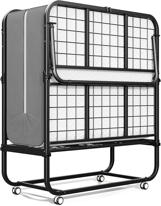 INTERGREAT Folding Bed, 75" x 31"Cot Size Portable Folding Beds for Adults, Metal Foldable Bed on Wheels for Guest, Space ...