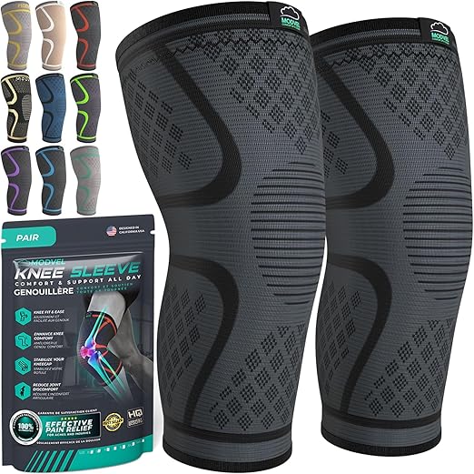 Modvel Compression Knee Brace for Women & Men, 2-Pack Knee Brace for Running Knee Pain, Knee Support Compression Sleeve, W...
