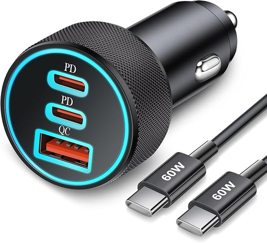 67W 3-Port Super Fast Type C Car Charger USB C for Samsung Galaxy S25 S24 S23 S22 S21 Ultra, iPhone 17/Air/16/15 Pro Max, ...
