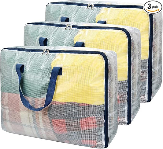 Ineetatu Clear Storage Bags with Zipper, 75L Extra Large Capacity - Closet, Underbed Storage Organizer for Clothes, Beddin...