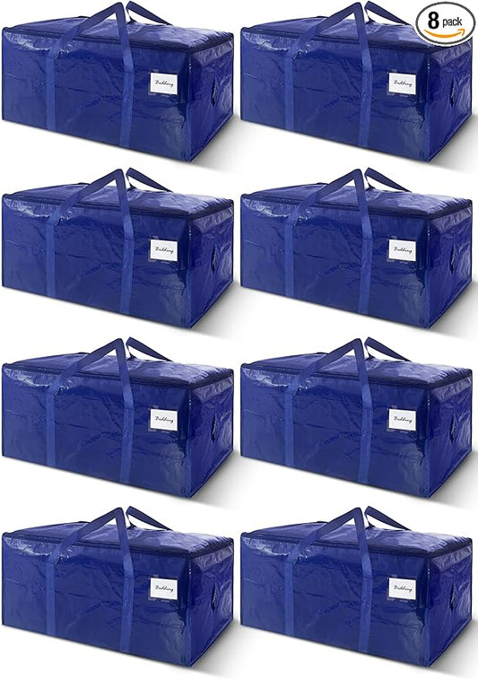 8 Pack Extra Heavy Duty Large Moving Bags with Strong Zipper & Carrying Handles, Sturdy Clothes Storage Bags Totes Bins, P...