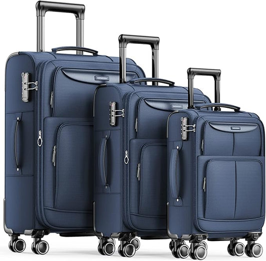 SHOWKOO Luggage Sets 3 Piece Softside Expandable Lightweight Durable Suitcase Sets Double Spinner Wheels TSA Lock Blue (20...