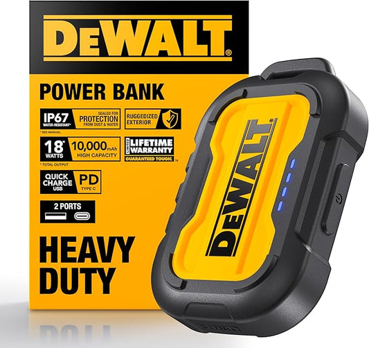 DEWALT Heavy Duty Portable Charger, Power Bank, Travel Worksite 10,000 mAh Battery Pack with USB-C Port for iPhone 17/16 P...