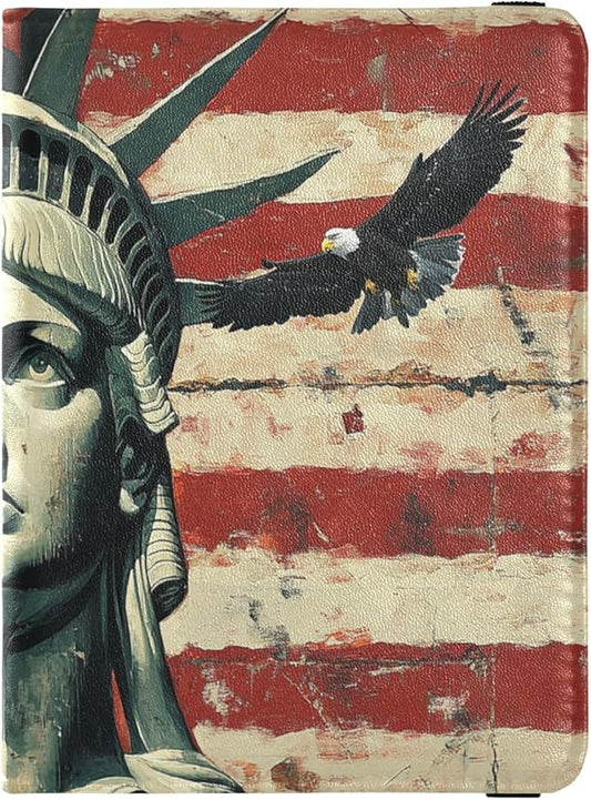 Usa Presidents Day Flag & Lady Liberty Leather Passport and Vaccine Card Wallet Combo Travel Passport Wallet With Vaccinat...