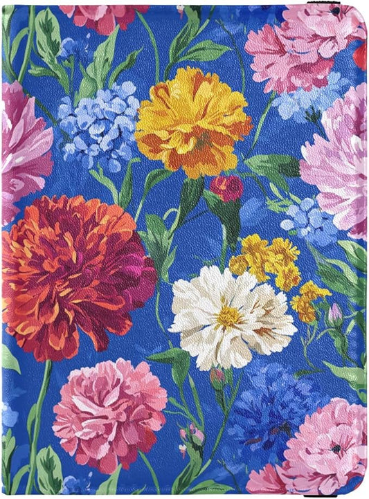 Blush Yellow Peonies Flowers Blue Passport and Vaccine Card Wallet Combo Travel Passport Wallet Passport Holder Combo with...