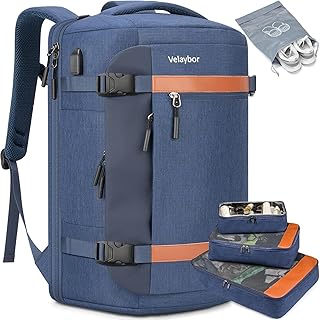Velaybor 42L Travel Backpack with 4 Packing Cubes, TSA Friendly Flight Approved Carry-On Bag with USB Charging Port, Wate...