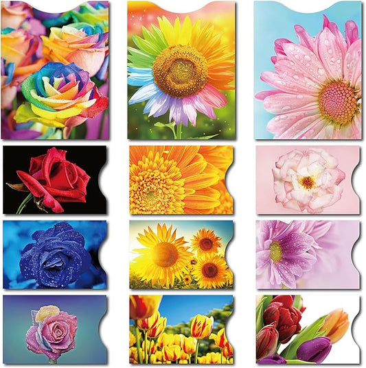 CARSLIFE RFID Blocking Sleeves (9 Credit Card & 3 Passport Sleeves) - Anti RFID Identity Theft Protection, Beautiful Flowe...