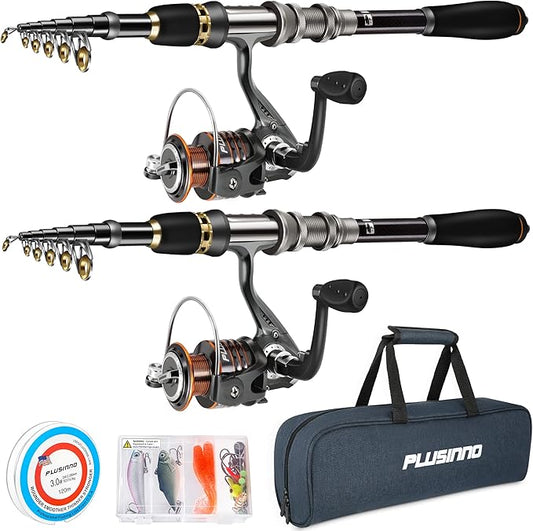PLUSINNO Fishing Rod, Telescopic Fishing Rod and Reel Combo, Collapsible Travel Fishing Pole Rod Starter Kit, Carbon Fiber...