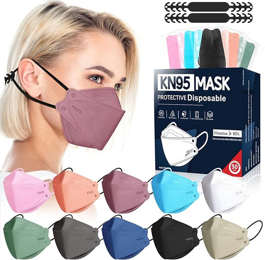 FENFEN KN95 Face Masks Disposable Adults - 50 Pack 5 Layer Protection Dust Breathable Comfortable Respirator Women KN95 Ma...