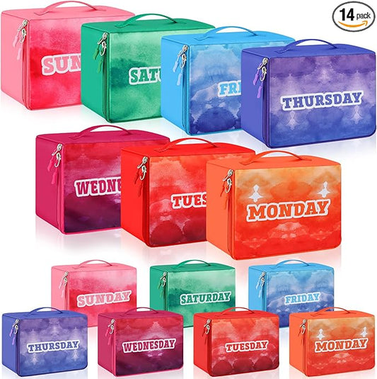Paterr 14 Pcs Packing Cubes for Travel Kids Days of Week Compression Packing Cubes Colorful Luggage Organizers Suitcase Ca...