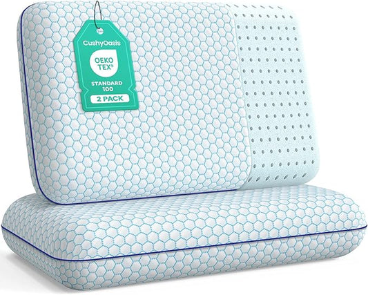 CushyOasis Memory Foam Pillows for Side, Back and Stomach Sleepers, Set of 2, Bed Pillow with Washable Cover and Breathabl...