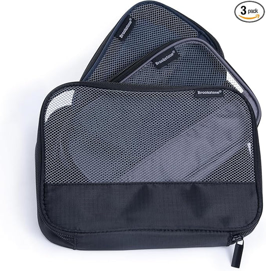 Brookstone Travel Packing Cube Set - 3 Piece Compression Space Saving Luggage Organizer, Travel Essentials, Multi