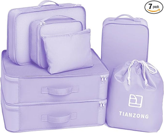 tianzong 7-piece Set Packing Cubes, Travel Bags for Luggage, Packing Organizers with Shoe Bag (Purple)