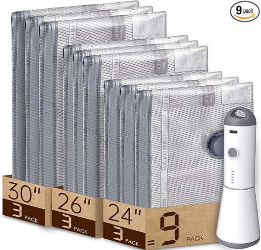 Vacbird 9 Packs Rechargeable Pump Vacuum Bags for Travel Packing, Carry-on Size Vacuum Seal Bags for Luggage and Suitcase ...