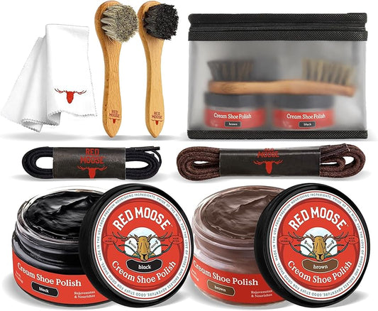 RED MOOSE Boots and Shoe Cream - Shoe Polish Kit for Leather - Shoes Shine - Made in the USA
