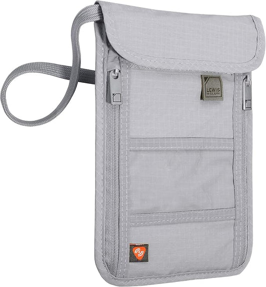 Lewis N. Clark RFID Blocking Stash Neck Wallet, Travel Pouch + Passport Holder for Women & Men, Gray