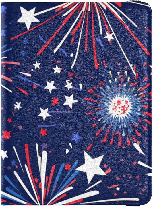 相似替换fireworks Color Blue White Red3_4 Leather Passport and Vaccine Card Holder Combo Travel Passport Wallet Passport Holde...