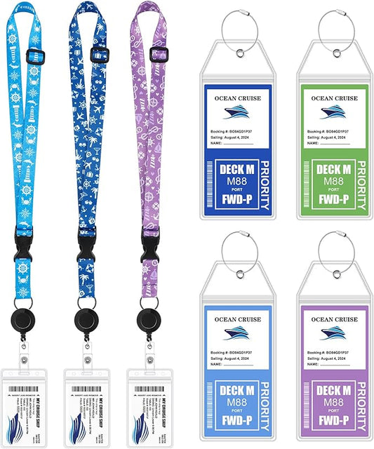 Leinuosen 4 Pack Clear Carnival Cruise Luggage Tag Holder 3 Pack Cruise Lanyard for Ship Card Bundle Waterproof ID Holder ...