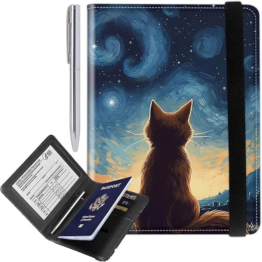 Passport and Vaccine Card Holder Combo, Cover Case with CDC Vaccination Card Slot with Pen, Leather Travel Documents Organ...