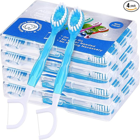 36 Pack Mini Disposable Toothbrushes – 5-in-1 Prepasted Travel Toothbrush with Toothpaste Floss & Pick for Hotel Camping F...