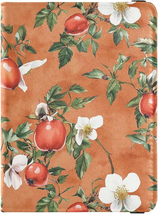 Flowers and Fruits Orange Passport and Vaccine Card Wallet Combo Travel Passport Wallet Passport Holder Combo with Vaccine...