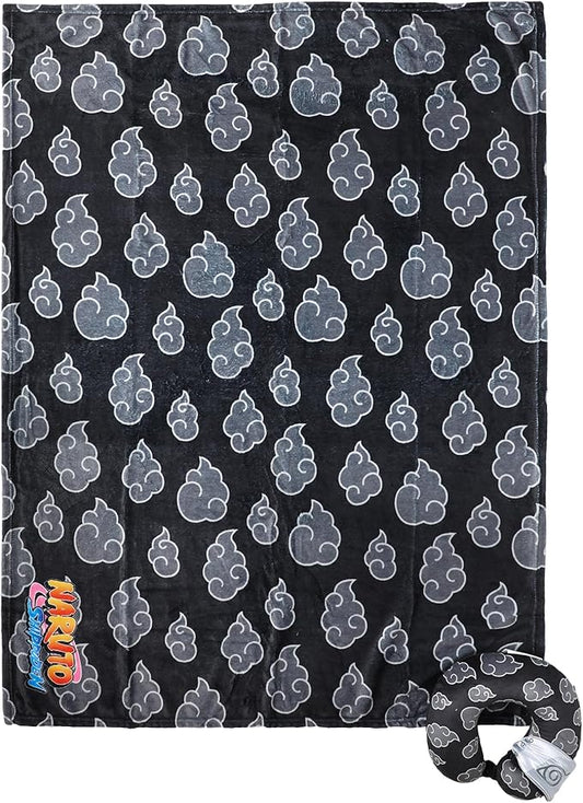 Bioworld Naruto Gray Clouds 3-Piece Neck Pillow Travel Set with Eye Mask & Blanket