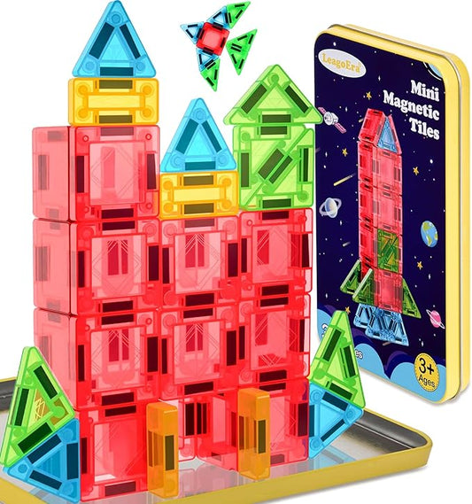 Magnetic Tiles Magnetic Blocks Building Toy: Portable Mini Magnetic Tiles Travel Set 32 Pieces Montessori Toys Birthday Gi...